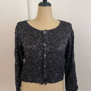 CP Shades Black Floral Lace Button Cardigan